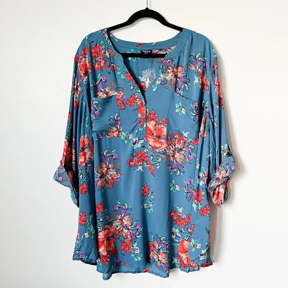 NWOT Torrid Floral Harper Popover Blouse 5X Fall Cottage Career Work Feminine - Picture 2 of 12